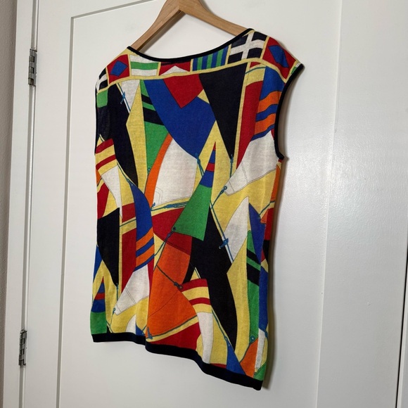 Lauren Ralph Lauren Top Women Sz M Sleveless Linen Blend Colorful Artsy Abstract - Picture 5 of 9